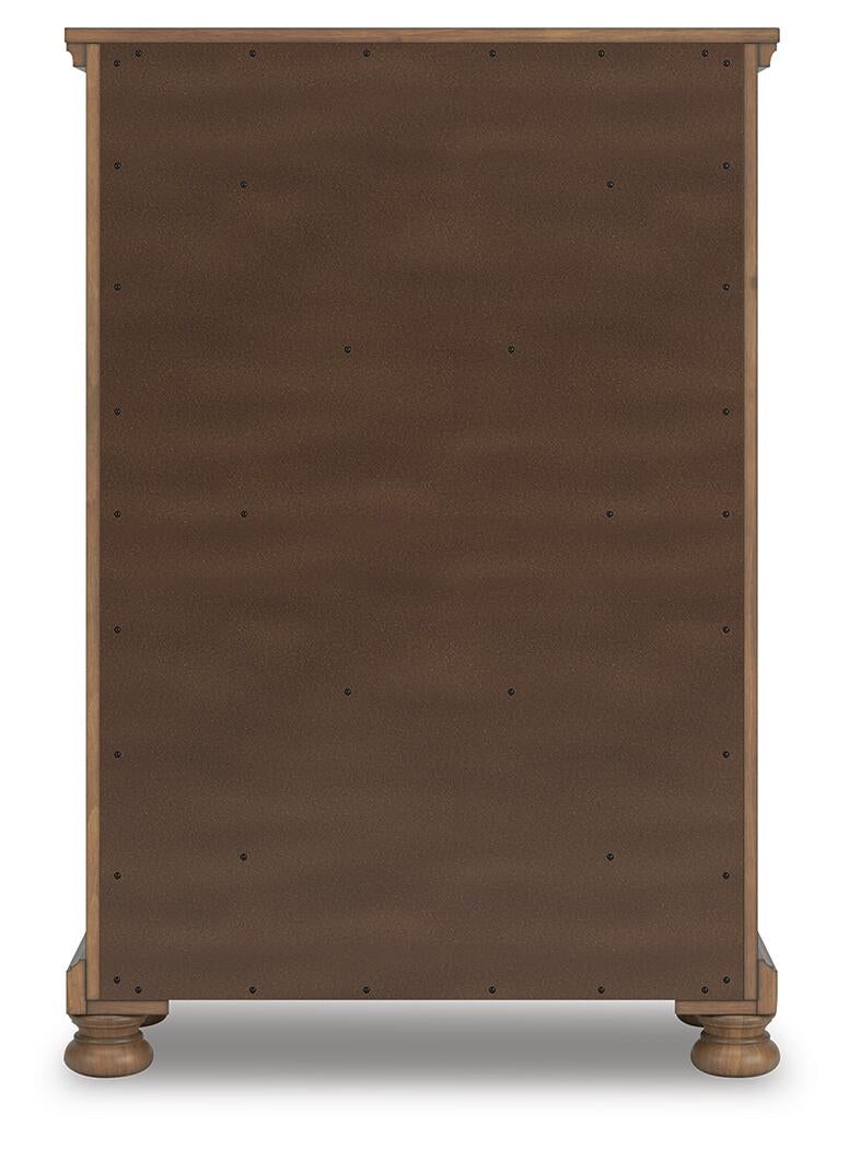 Vandenmore California King Panel Bed with Mirrored Dresser, Chest and Nightstand
