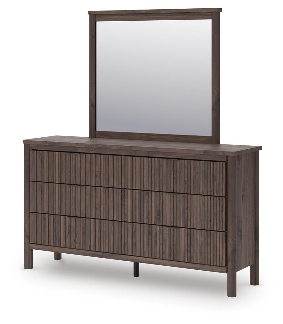 Cadmori Twin Upholstered Panel Platform Bed, Dresser, Mirror, Chest and Nightstand