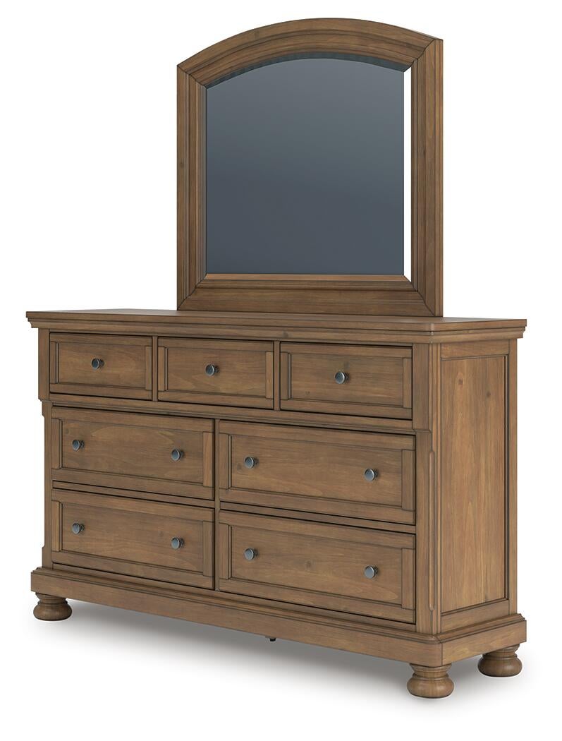Vandenmore King Storage Sleigh Bed with Mirrored Dresser