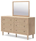 Cielden Queen Upholstered Bed with Roll Slats, Dresser and Mirror