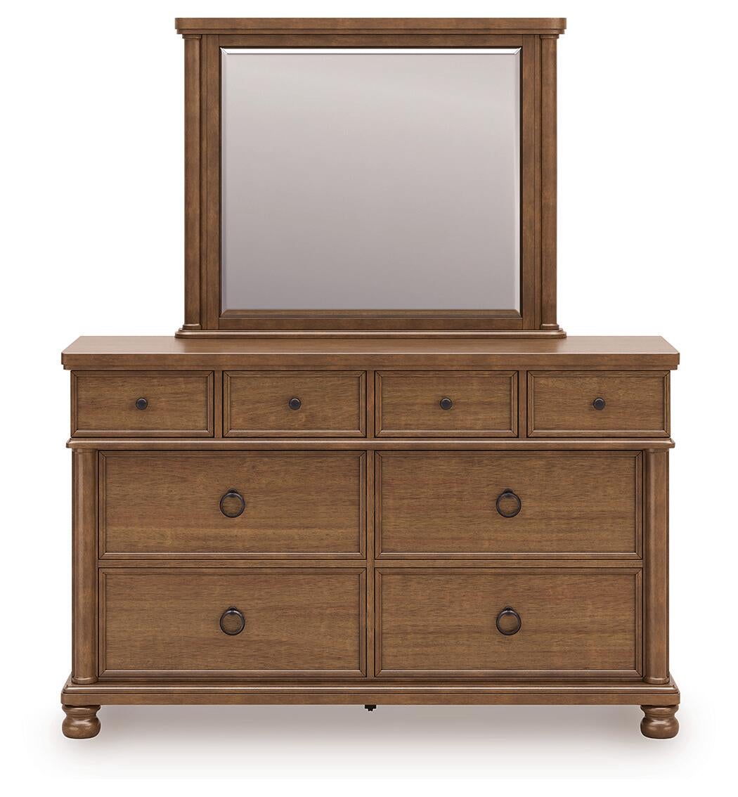 Chadworth King Poster Bed with Mirrored Dresser and Nightstand