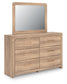 Hollymount Queen Upholstered Panel Bed, Dresser, Mirror and Nightstand