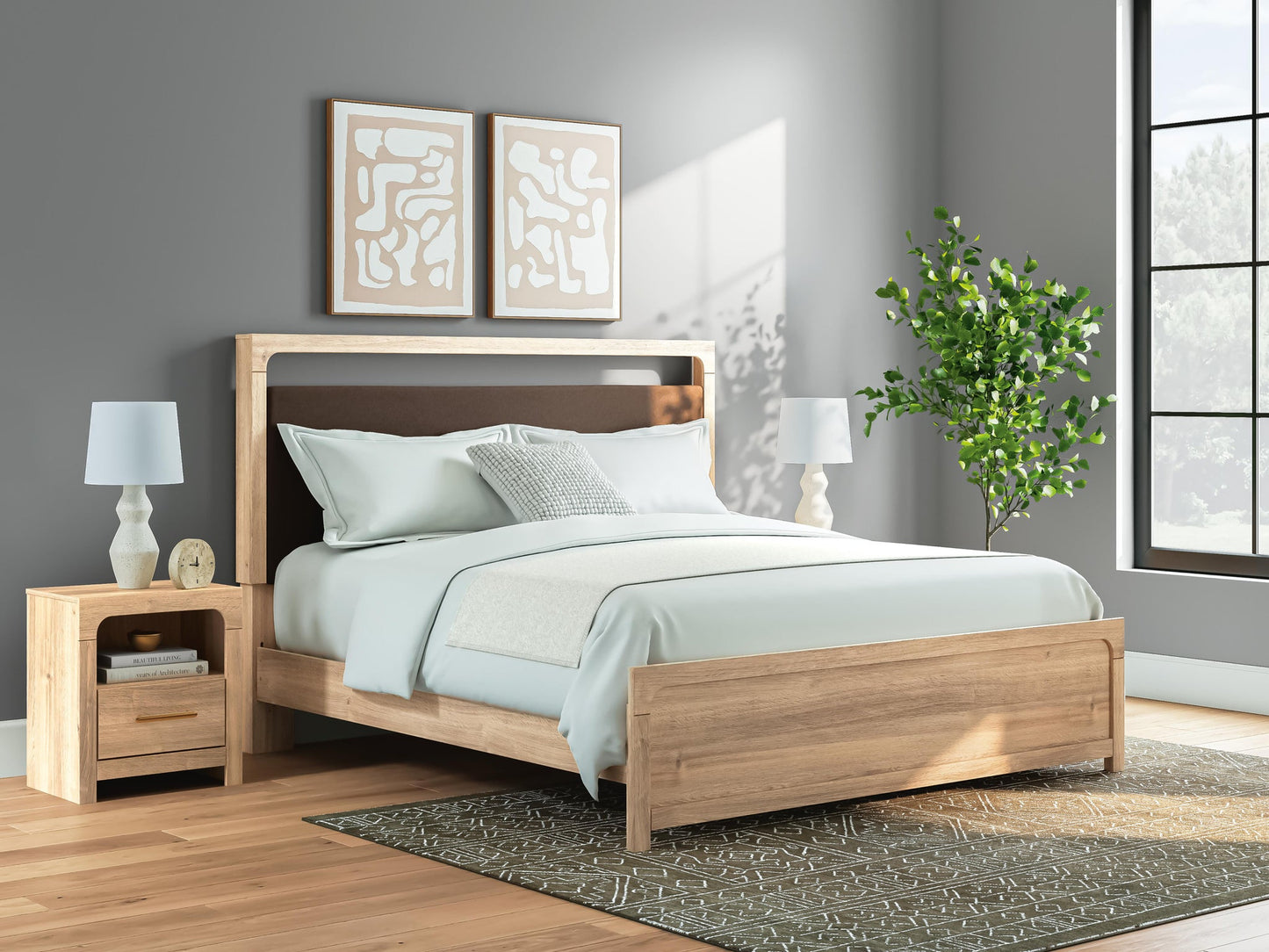 Hollymount King Upholstered Platform Bed, Dresser and Mirror