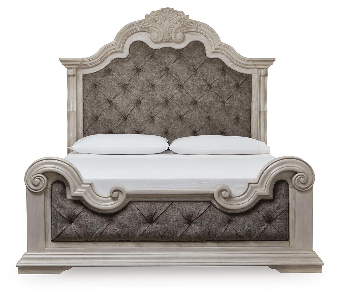 Andonhall King Upholstered Panel Bed with Mirrored Dresser and Nightstand