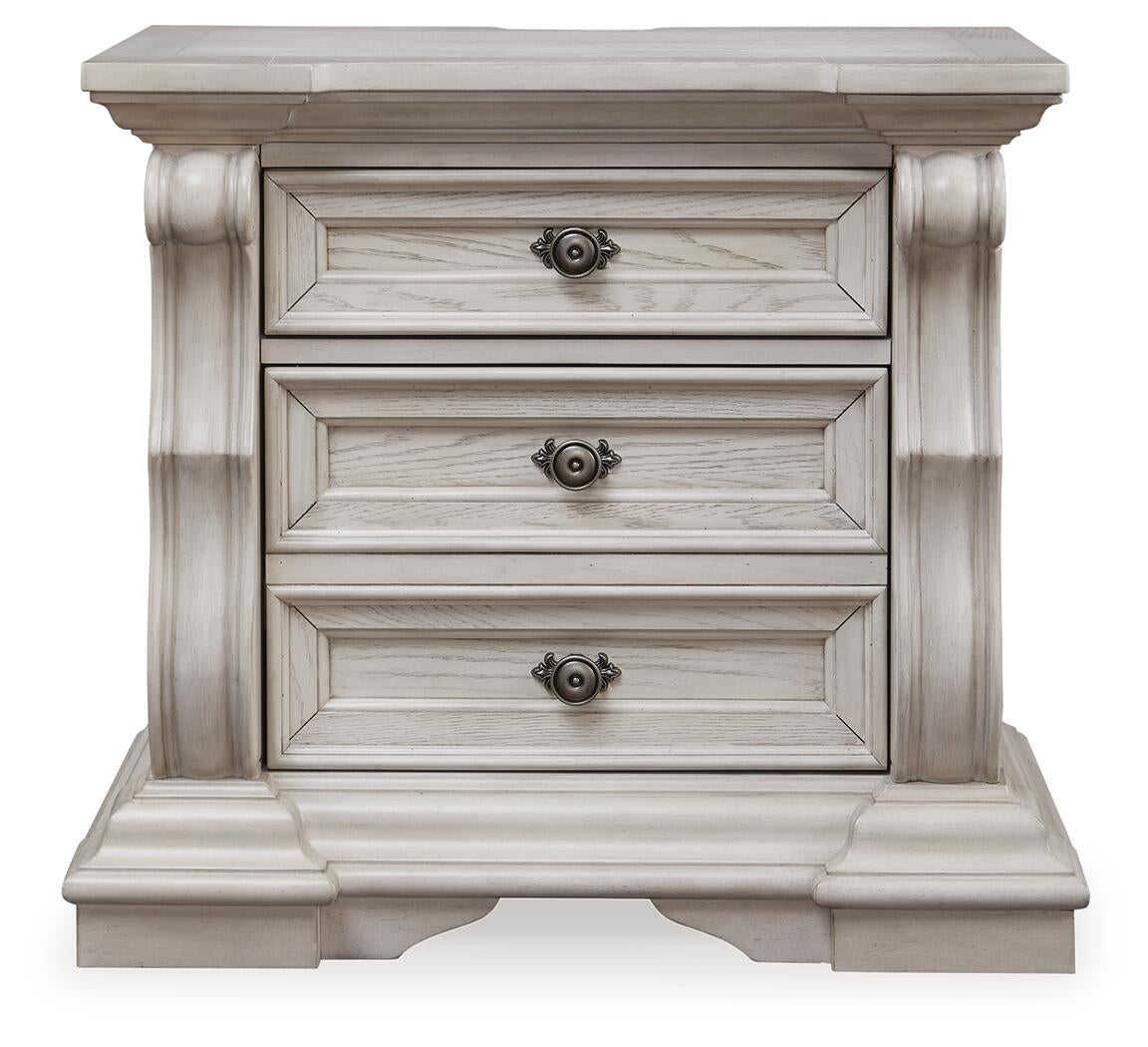Andonhall King Upholstered Panel Bed with Mirrored Dresser and Nightstand