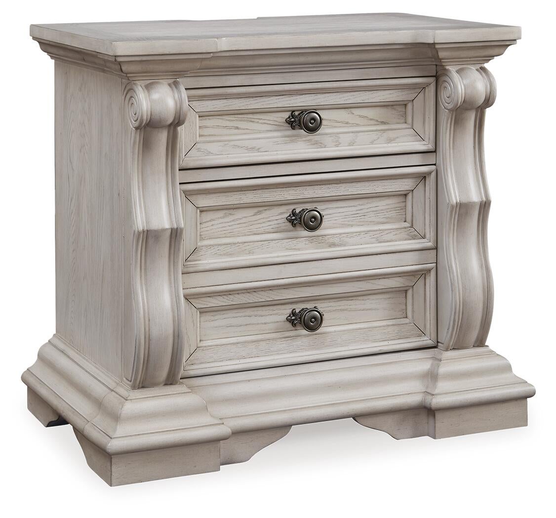 Andonhall King Upholstered Panel Bed with Mirrored Dresser and Nightstand