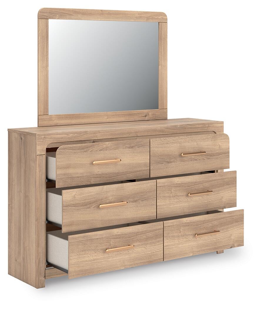 Hollymount King Upholstered Panel Bed, Dresser and Mirror