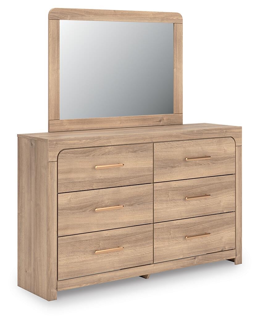 Hollymount Queen Upholstered Platform Bed, Dresser and Mirror