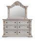 Andonhall California King Upholstered Panel Bed with Mirrored Dresser and Nightstand