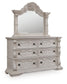 Andonhall California King Upholstered Panel Bed with Mirrored Dresser and Nightstand
