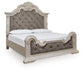 Andonhall California King Upholstered Panel Bed with Mirrored Dresser and Nightstand