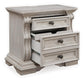 Andonhall California King Upholstered Panel Bed with Mirrored Dresser and Nightstand