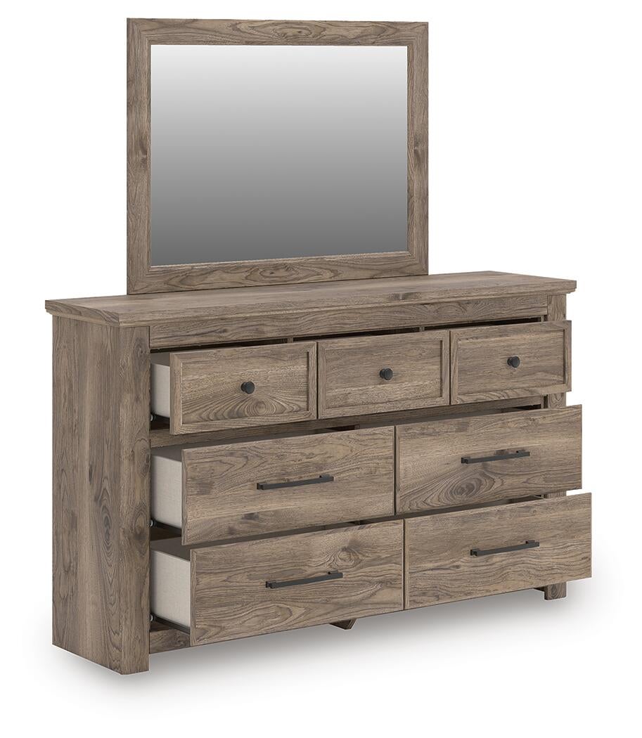 Keithland King Panel Bed with Mirrored Dresser and Nightstand
