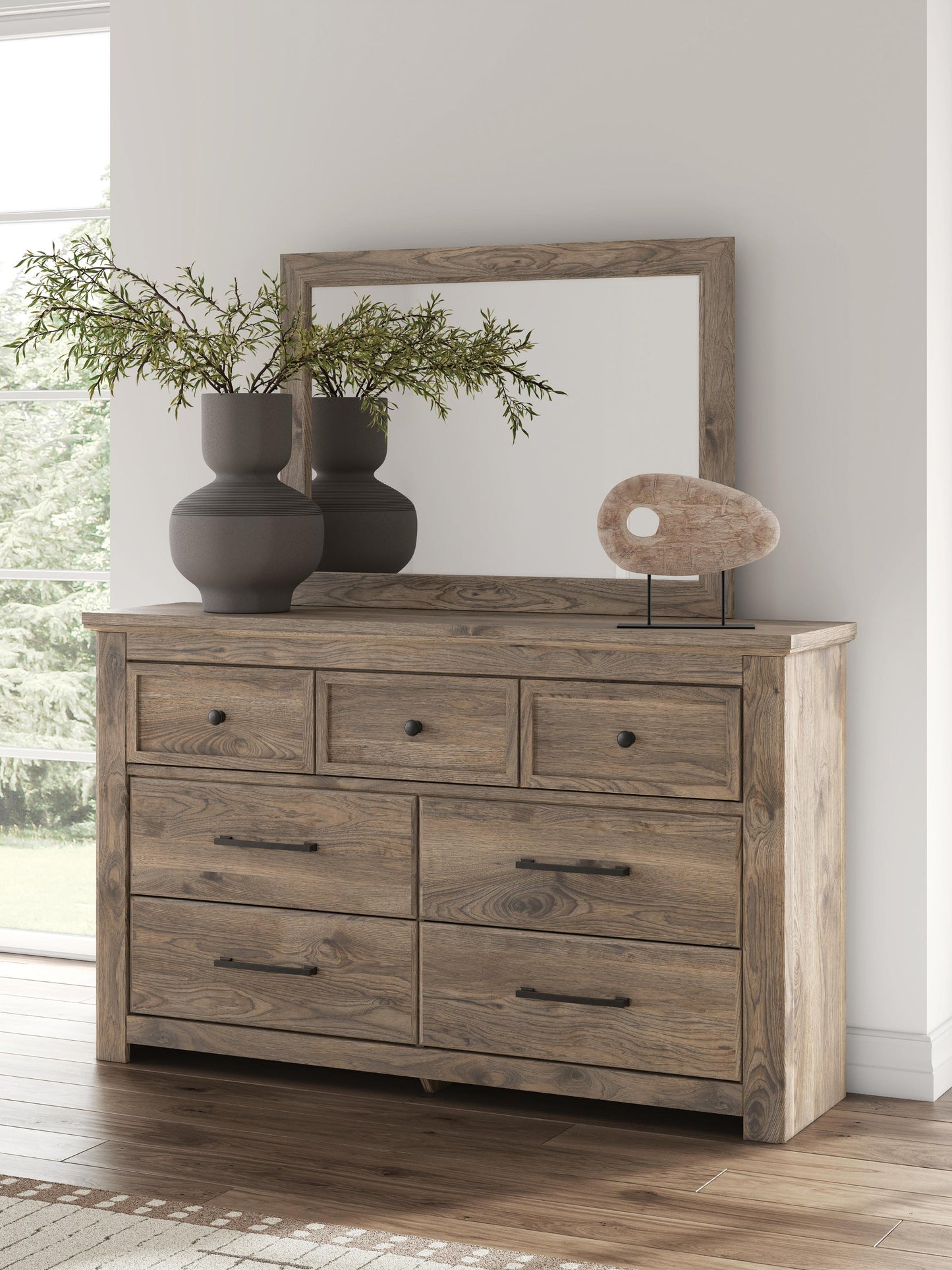 Keithland King Panel Bed with Mirrored Dresser and Nightstand