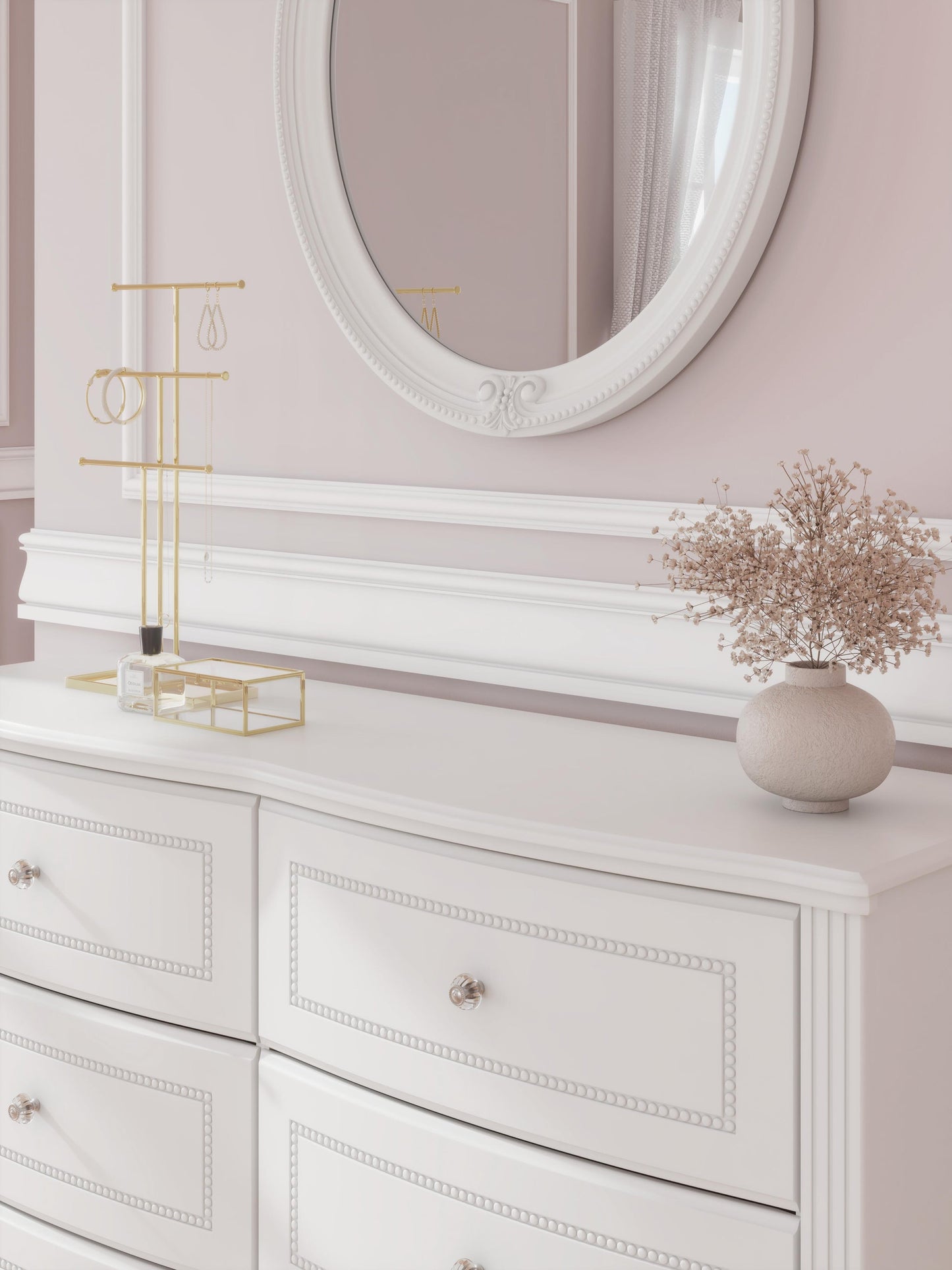 Maylilly Twin Upholstered Panel Bed, Dresser, Mirror and Nightstand