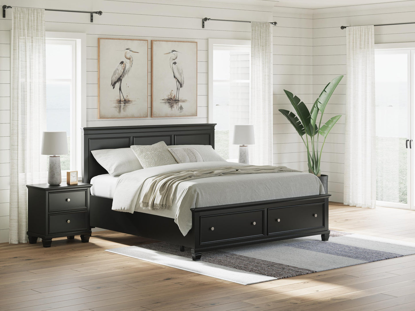 Lanolee King Panel Storage Bed, Dresser, Mirror and Nightstand