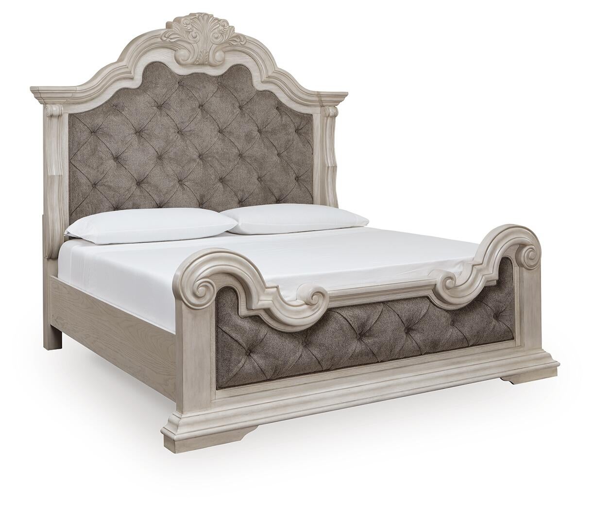 Andonhall King Upholstered Panel Bed with Mirrored Dresser
