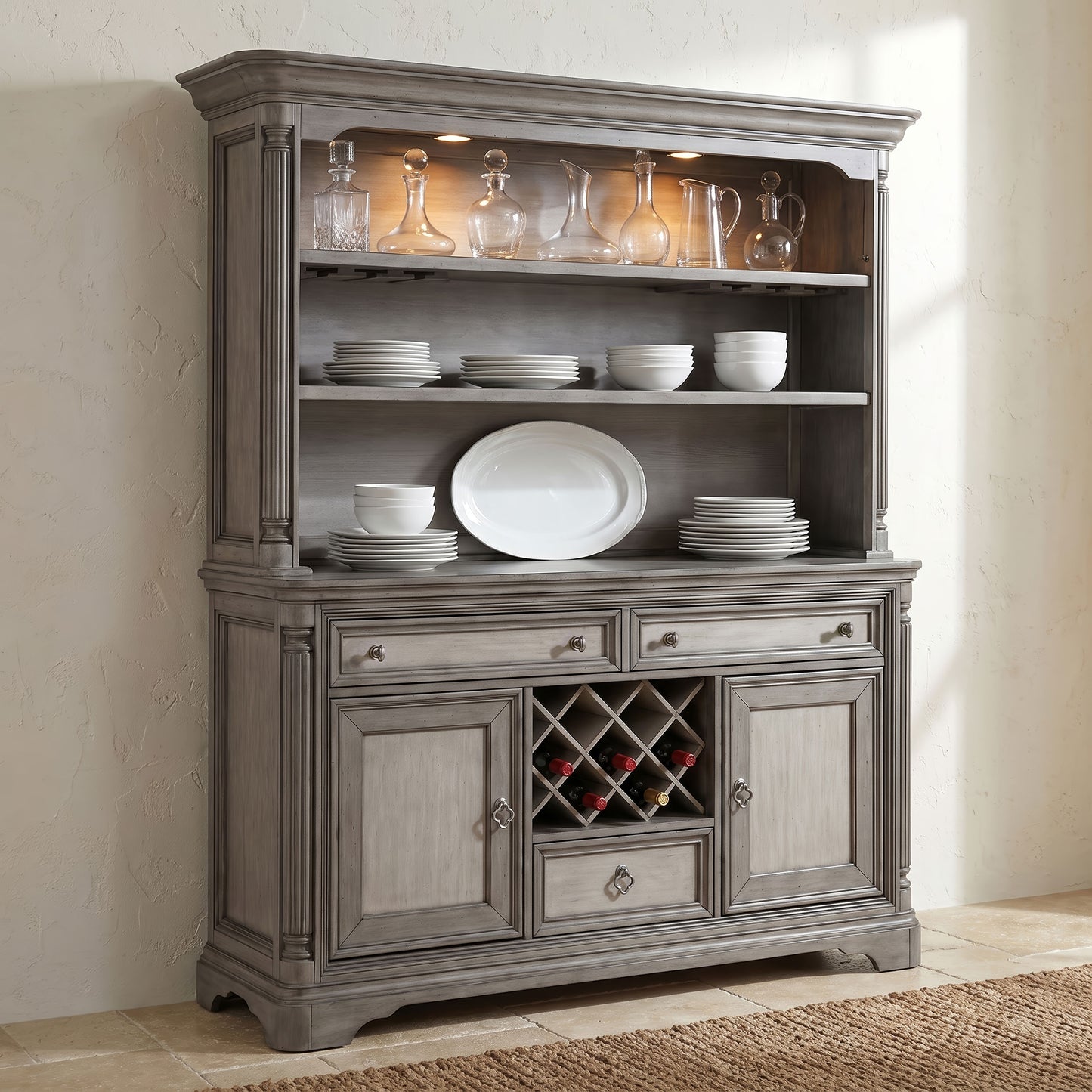 Cresswell 2-door 3-drawer Wine Storage Buffet Weathered Taupe
