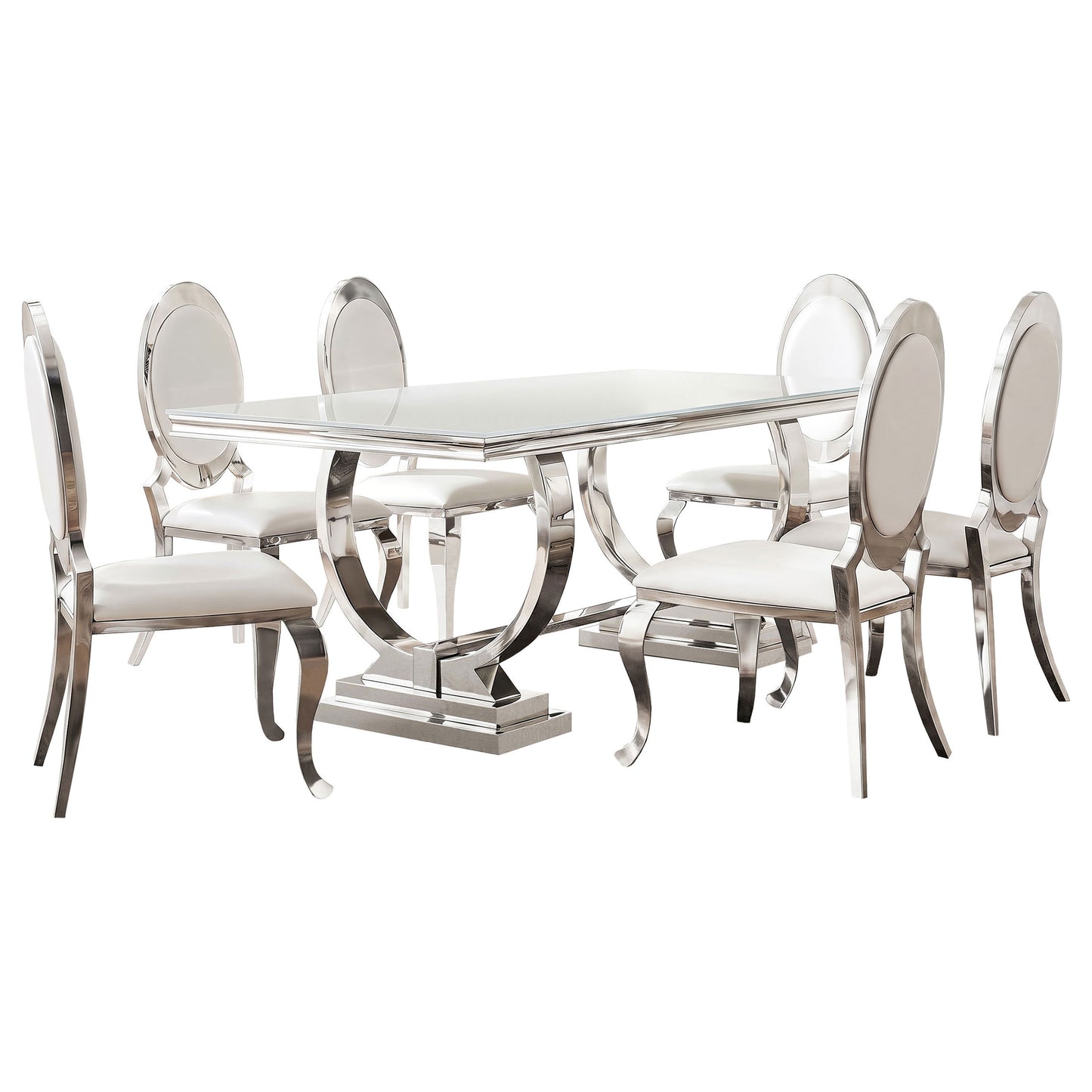 Antoine 7-piece White Tempered Glass Dining Set Cream White Chairs