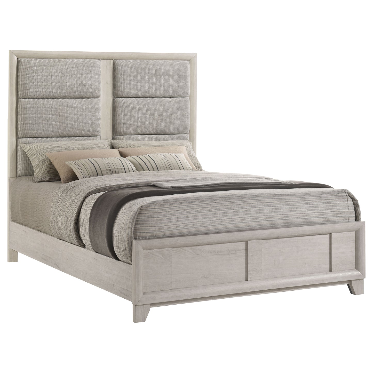 Farre Queen Upholstered Platform Panel Bed Washed Grey