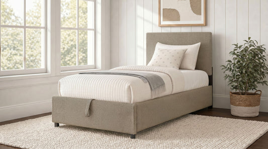 Reeves Upholstered Twin Lift-Top Storage Platform Bed Tan