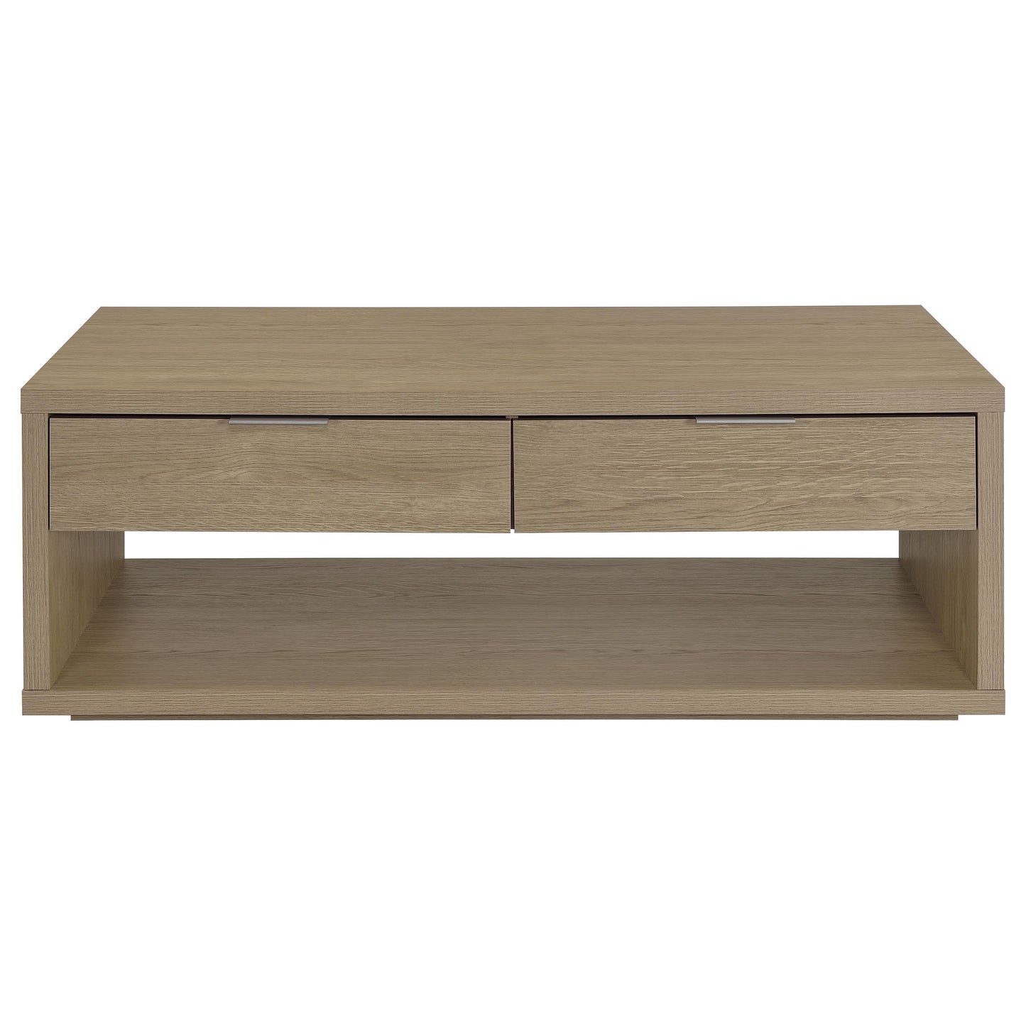 Ingram 2-Drawer Rectangular Coffee Table with Open Shelf Latte