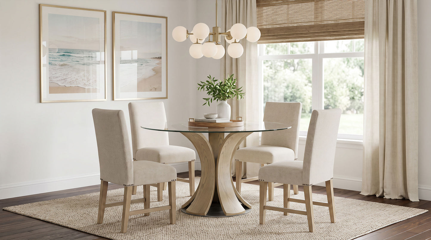 Naser 5-piece 48-inch Round Dining Table Set Beige and Light Oak
