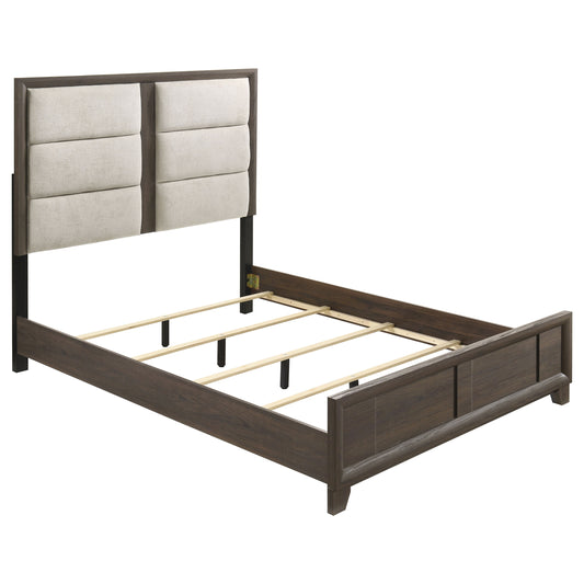 Farre Eastern King Upholstered Panel Bed Dark Brown