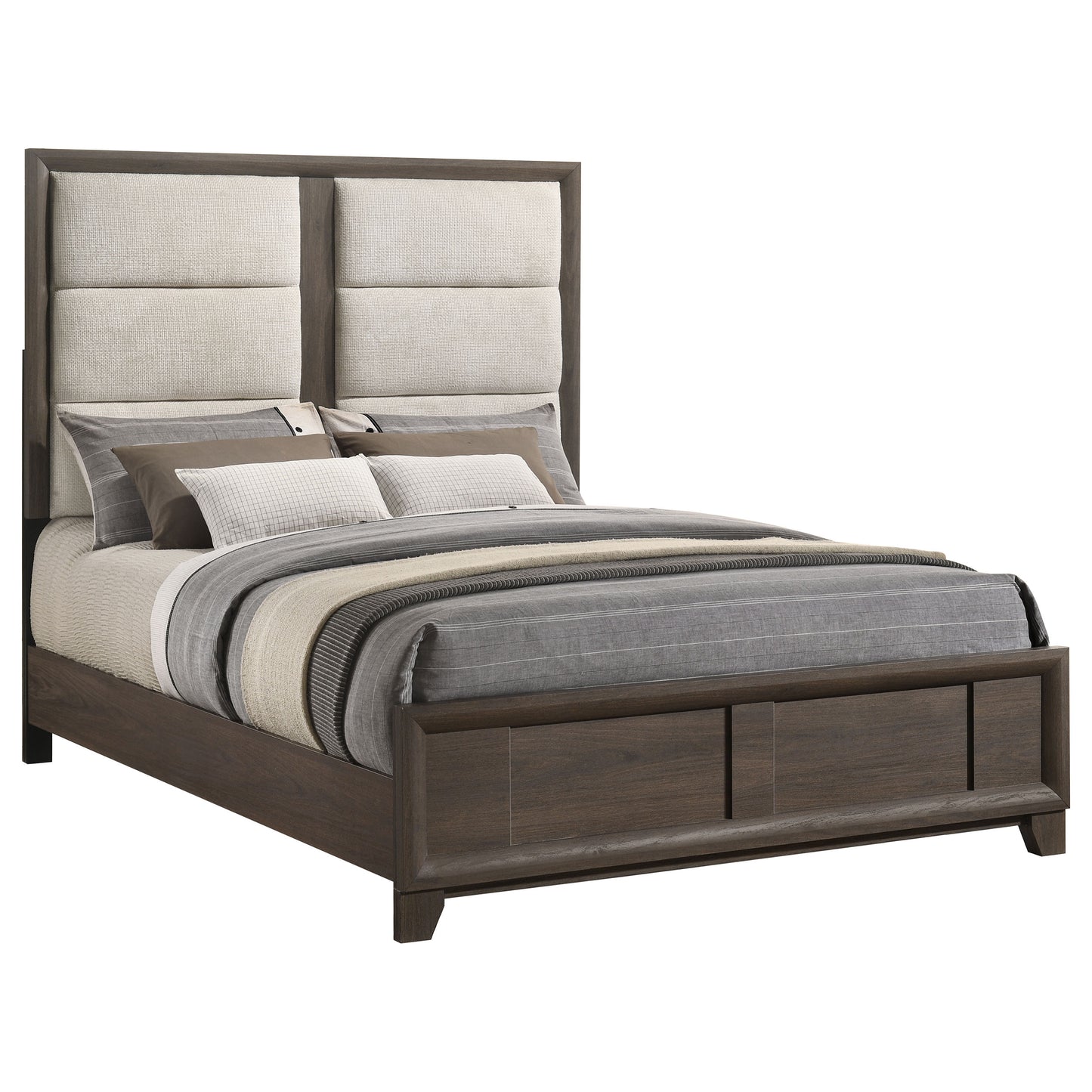 Farre Eastern King Upholstered Panel Bed Dark Brown