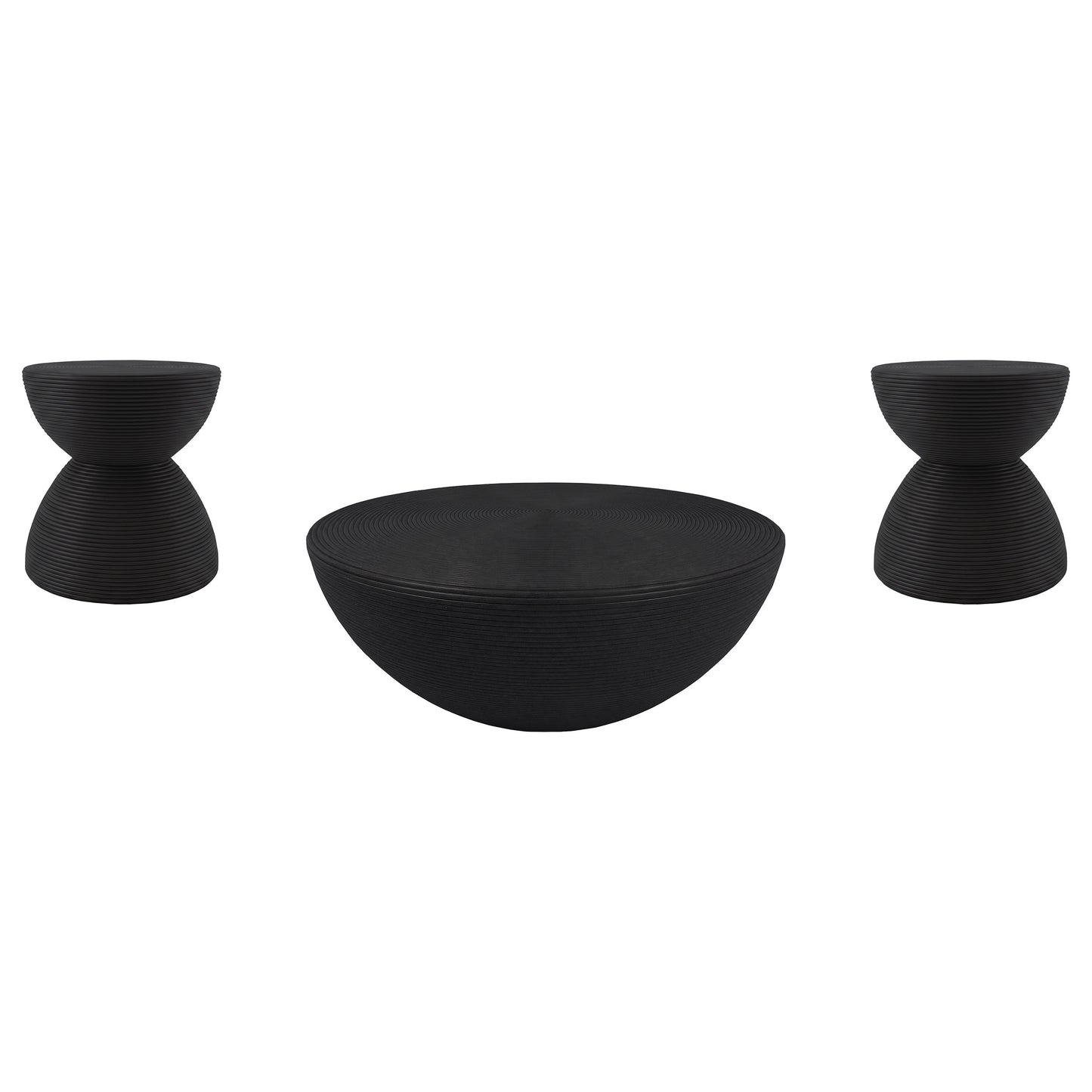 Macedo 3-Piece Transitional Round Rattan Coffee and End Table Set Black