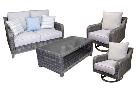 Elite Park Outdoor Loveseat and 2 Lounge Chairs with Coffee Table