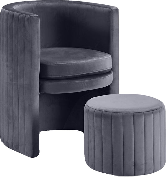 Selena Grey Velvet Accent Chair and Ottoman Set