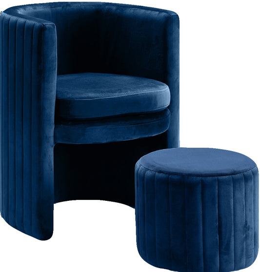 Selena Navy Velvet Accent Chair and Ottoman Set