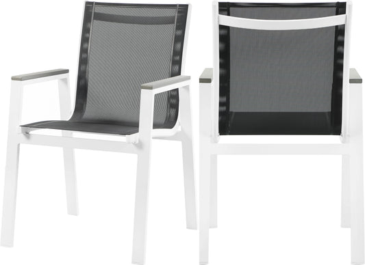Nizuc Black Mesh Water Resistant Fabric Outdoor Patio Aluminum Mesh Dining Arm Chair