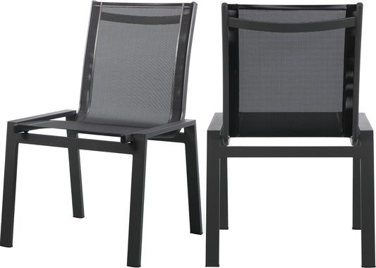 Nizuc Black Mesh Water Resistant Fabric Outdoor Patio Aluminum Mesh Dining Chair