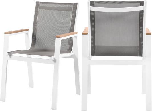 Nizuc Grey Mesh Water Resistant Fabric Outdoor Patio Aluminum Mesh Dining Arm Chair