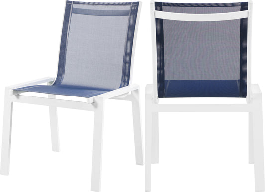 Nizuc Navy Mesh Water Resistant Fabric Outdoor Patio Aluminum Mesh Dining Chair
