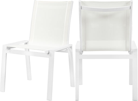 Nizuc White Mesh Water Resistant Fabric Outdoor Patio Aluminum Mesh Dining Chair